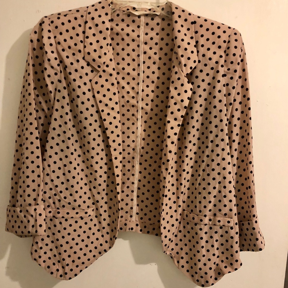 Tan and black polka dot blazer